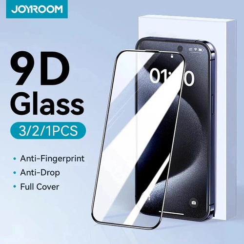Mandotos International Joyroom iPhone Pro Max HD tempered glass screen protector set with 1, 2, or 3 pieces for full-screen protection.