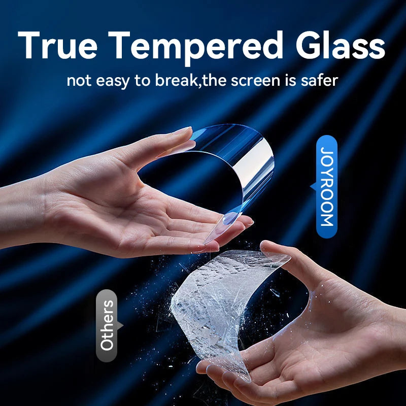 Mandotos International Joyroom iPhone Pro Max HD tempered glass screen protector set with 1, 2, or 3 pieces for full screen protection.