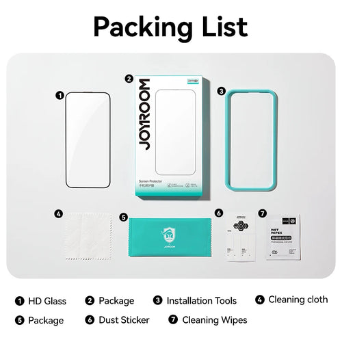 Mandotos International Joyroom iPhone Pro Max HD tempered glass screen protector set, 1, 2, or 3 pieces, for durable screen protection.