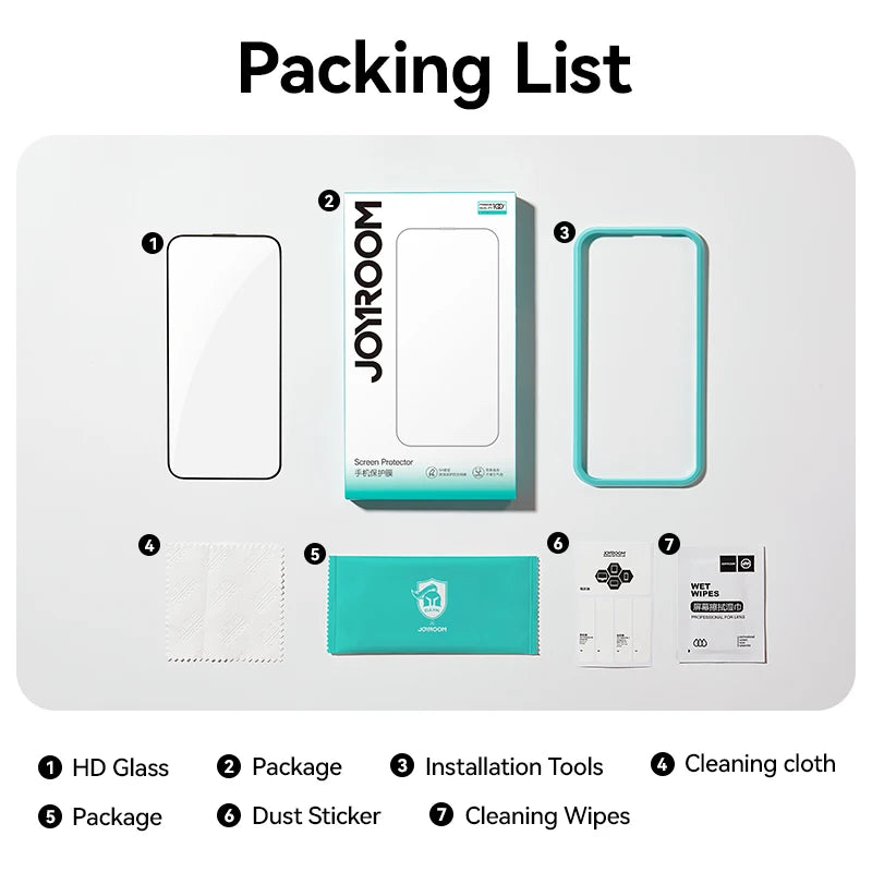 Mandotos International Joyroom iPhone Pro Max HD tempered glass screen protector set, 1, 2, or 3 pieces, for durable screen protection.