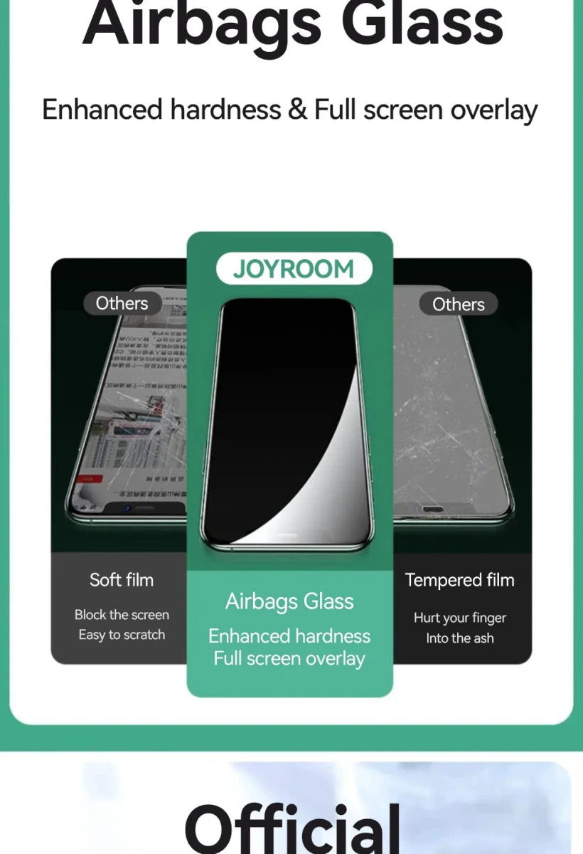 Joyroom iPhone Pro Max HD glass screen protector set with tempered glass for enhanced screen protection, available in 1, 2, or 3 pieces.