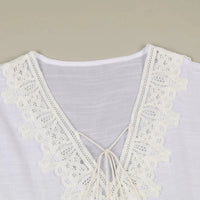 Mandotos International JSN9202262 lace bikini cover-up for girls, V-neck solid color blouse, high-quality and stylish for summer wear.