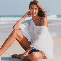 Mandotos International JSN9202262 lace bikini cover-up blouse with V-neck, solid color, high-quality fabric for girls.
