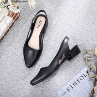 Korean style mid-low heel jelly sandals for women by MANDOTOS INTERNATIONAL, featuring transparent straps and comfortable design.