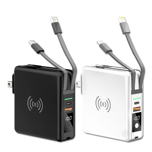 MANDOTOS INTERNATIONAL KP-Super6 Travel 10000mAh PD wireless charger power bank with sleek design and multiple charging ports.