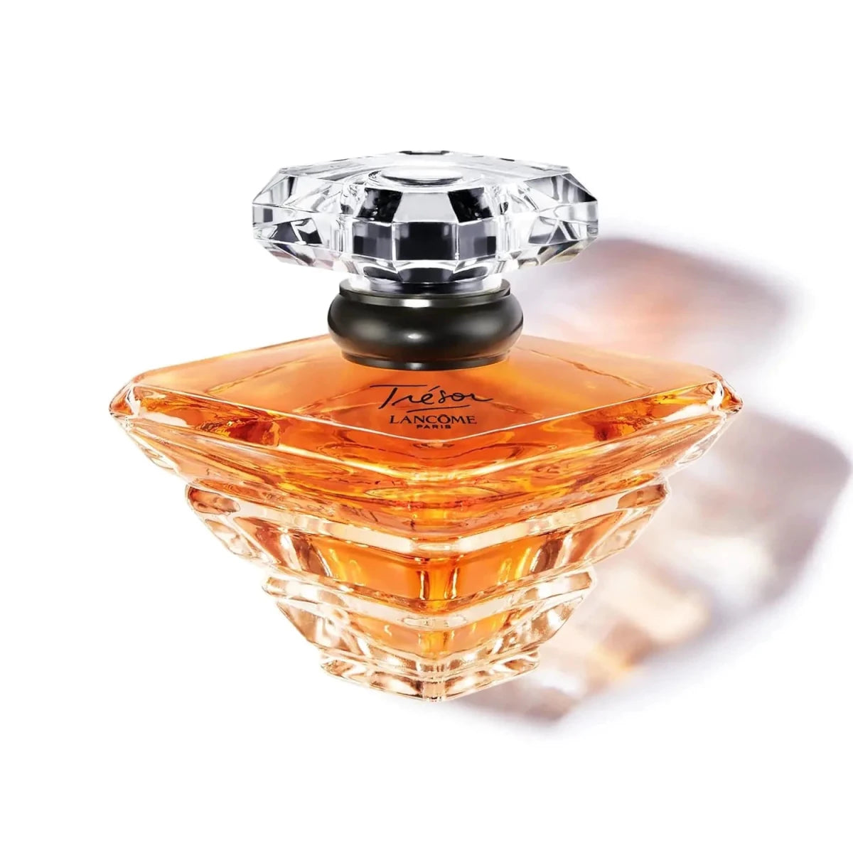 Lancôme Trésor Eau de Parfum bottle with floral rose, lilac, peach, and apricot blossom notes, elegant romantic women's perfume.