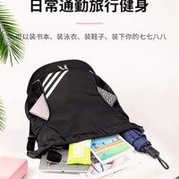 Large capacity basketball backpack by MANDOTOS INTERNATIONAL with drawstring pocket and multiple compartments for sports gear.