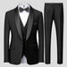 Large size men's three-piece suit for autumn wedding party, slim fit style by MANDOTOS INTERNATIONAL, shown on a model.