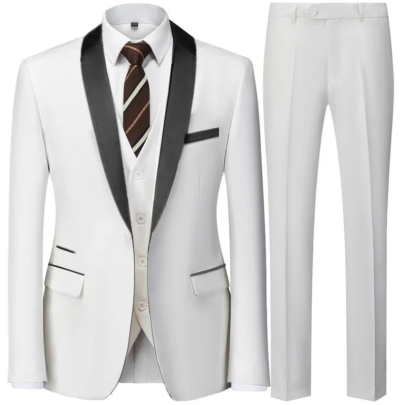 Large size men's three-piece suit from MANDOTOS INTERNATIONAL, slim fit style, suitable for autumn wedding parties.