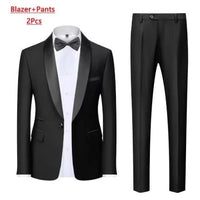 Large size men's three-piece suit by MANDOTOS INTERNATIONAL, slim fit style for autumn wedding parties, with jacket, vest, and trousers.