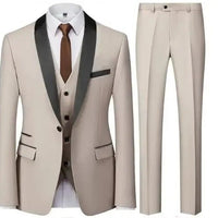 Large size men's three-piece suit by MANDOTOS INTERNATIONAL, slim fit style, perfect for autumn wedding parties.