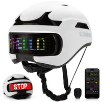 Luminous smart helmet with personalized LED lights, black design, and adjustable straps for safety and visibility during outdoor activities.