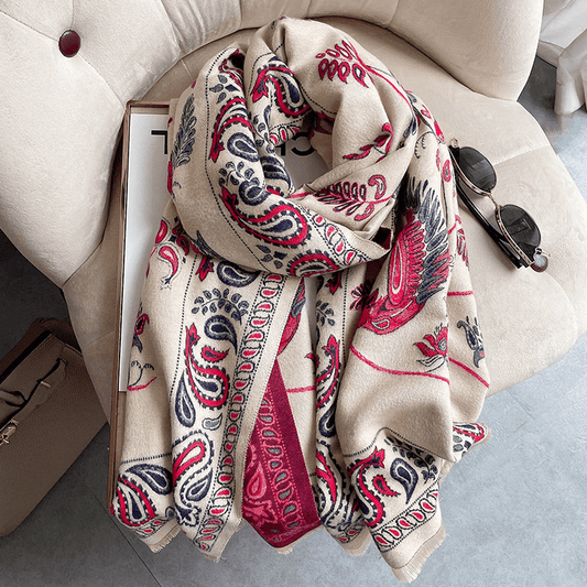 Light blue LuxeBreeze UV Scarf by MANDOTOS INTERNATIONAL displayed flat with soft fabric and subtle pattern.