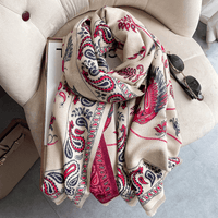 Mandotos International LuxeBreeze UV Scarf in soft fabric, showcasing stylish design and sun protection features.