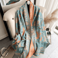 Mandotos International LuxeBreeze UV scarf in lightweight fabric, featuring a stylish pattern and versatile design for sun protection.