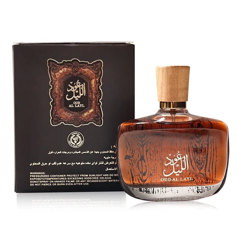 Luxury Arabian Musk Oud and Cedarwood men's Eau de Toilette by Mandotos International, featuring a sleek bottle with elegant design.