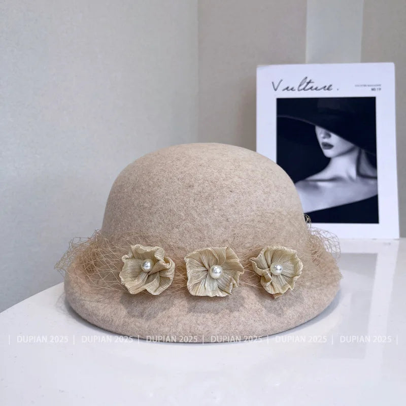 Luxury hemp yarn beret with Australian wool felt, women's versatile bow top hat, stylish and cozy headwear by MANDOTOS INTERNATIONAL