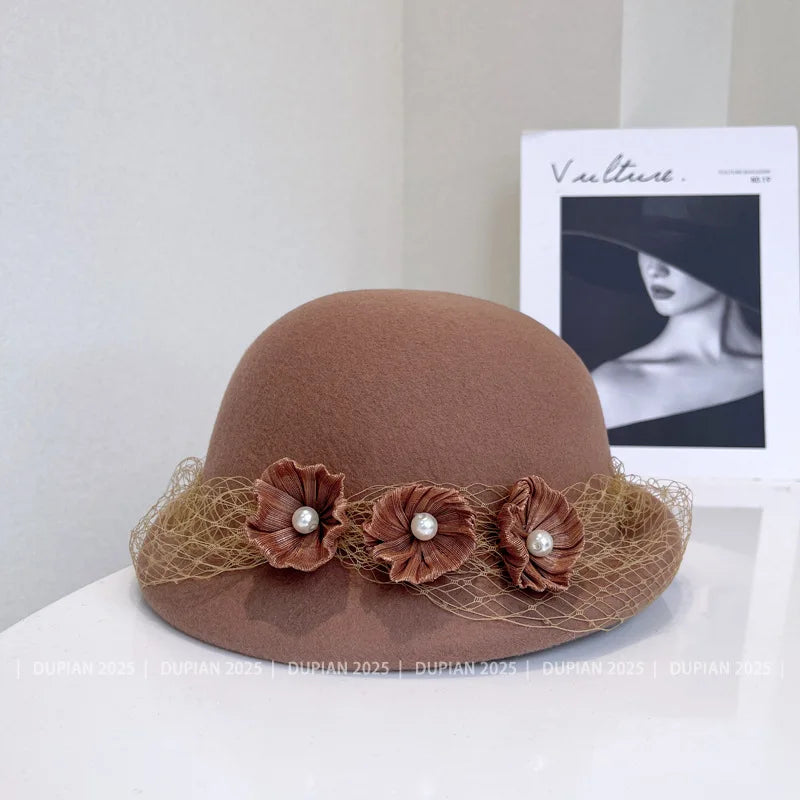 Luxury hemp yarn beret with Australian wool felt, women's versatile bow top hat by MANDOTOS INTERNATIONAL in a stylish, cozy design.