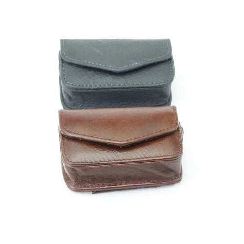 Luxury leather folding eyewear case by MANDOTOS INTERNATIONAL, with soft interior and sleek design for stylish protection of glasses.