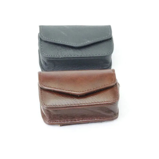 Luxury leather folding eyewear case by MANDOTOS INTERNATIONAL, with soft interior and sleek design for stylish protection of glasses.