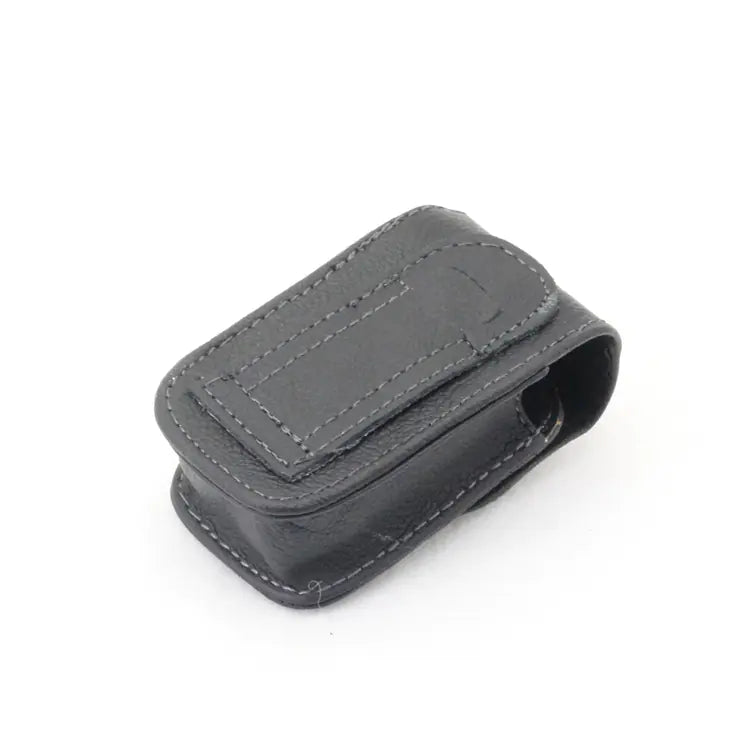 Luxury leather folding eyewear case by MANDOTOS INTERNATIONAL, designed to protect and stylishly store glasses.