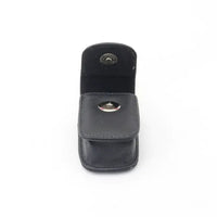 Luxury leather folding eyewear case by MANDOTOS INTERNATIONAL with sleek design and secure clasp for stylish protection of glasses.