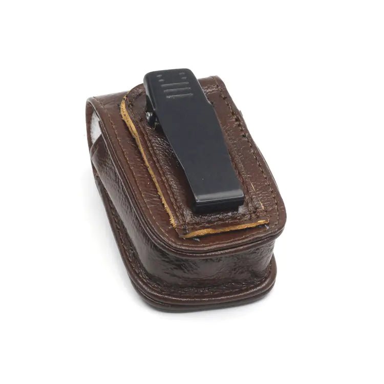 Luxury leather folding eyewear case by MANDOTOS INTERNATIONAL, designed to protect and store glasses in style.