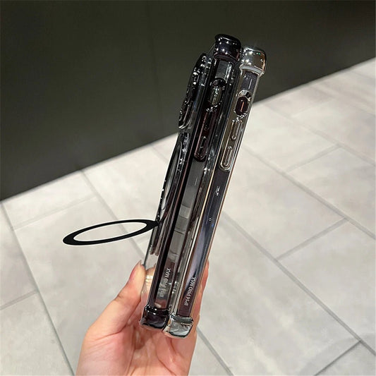 Luxury shockproof magnetic Magsafe case for iPhone 17 Pro Max by MANDOTOS INTERNATIONAL, showing its sleek design and secure fit.