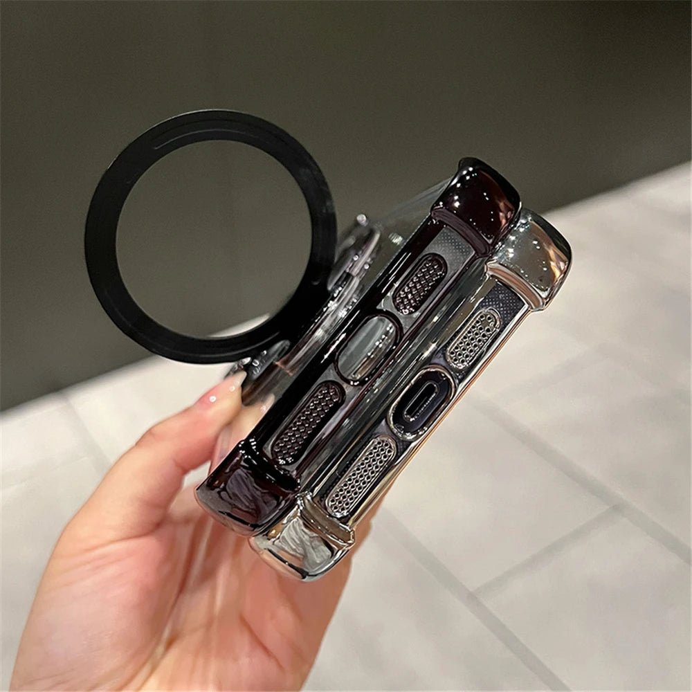 Luxury shockproof magnetic Magsafe case for iPhone 17 Pro Max by MANDOTOS INTERNATIONAL, showing the sleek, durable design with magnetic closure.