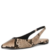 Madden Girl Delaneyy snake-print sling-back flat shoes in multi-color, with pointed toe and ankle strap for stylish comfort.