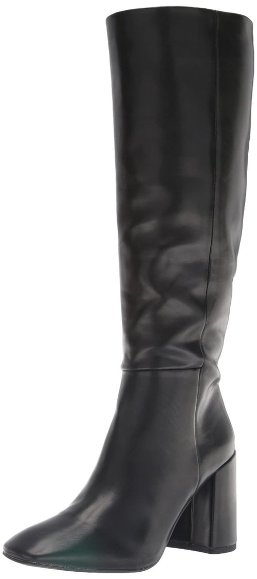Black Madden Girl William knee-high boots with chunky heel and pointed toe, designed for stylish fall and winter wear.