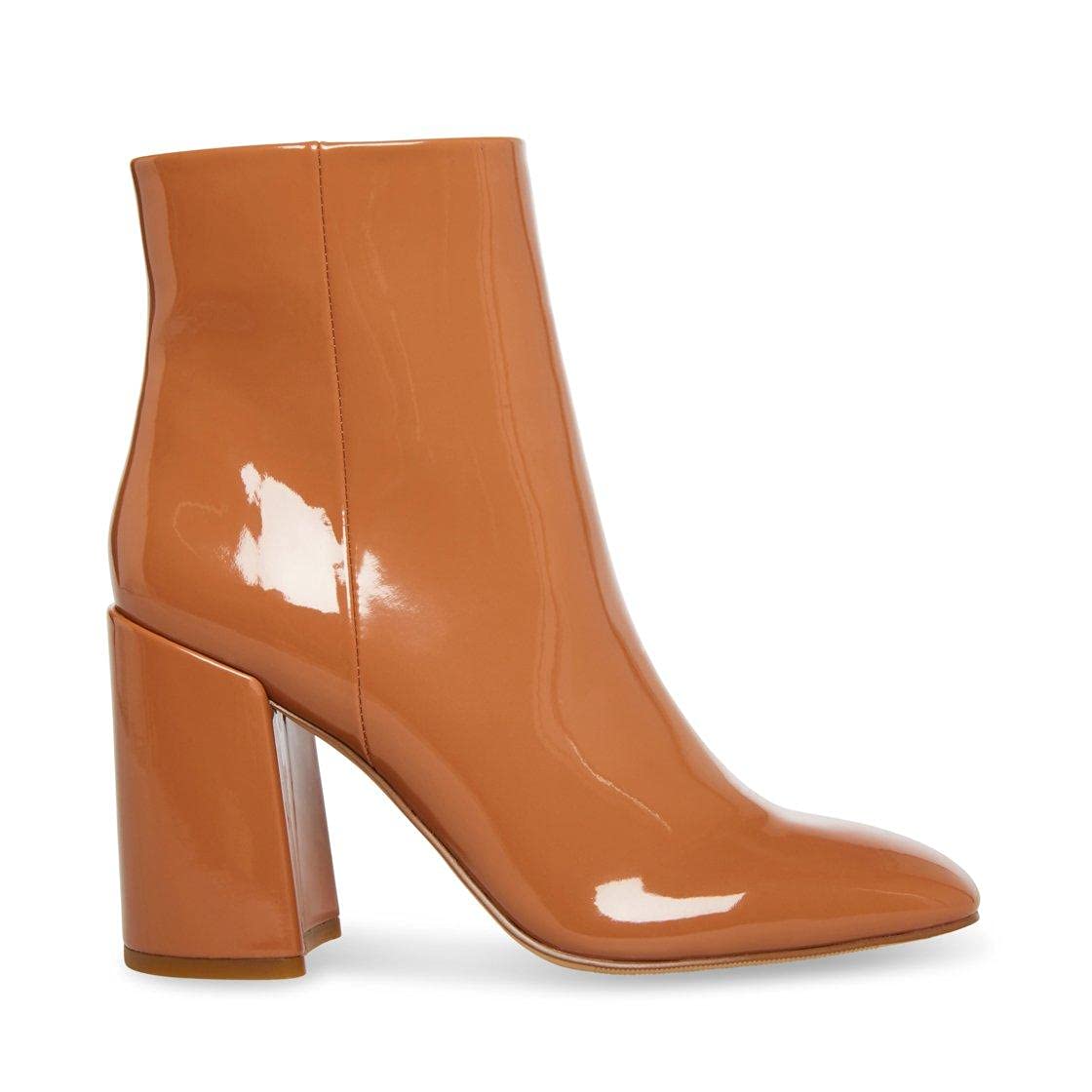 Madden Girl women's caramel While bootie in size 7.5, stylish ankle boot with chunky heel and slip-on design.