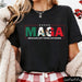 Mandotos International MAGA Mexicans Ain't Going Anywhere T-shirt with vintage Mexican American design and letter print on summer clothing.
