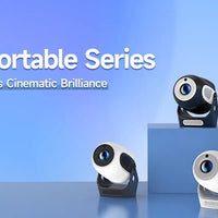 Mandotos International Magcubic Pro 4K Android 11 projector with dual WiFi 6 and Bluetooth 5.0, used for home and outdoor cinema viewing.