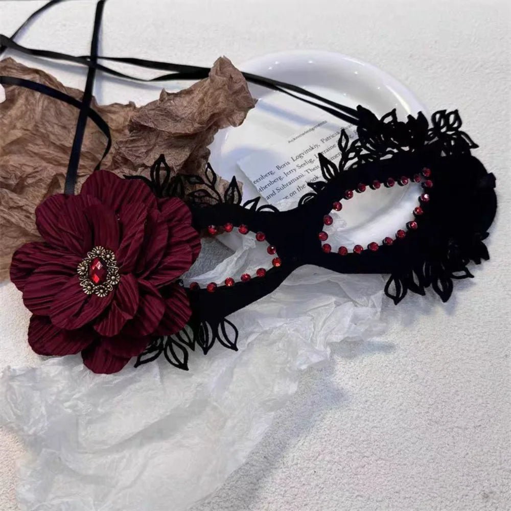 Elegant black lace half-face masquerade mask with gothic details, perfect for fancy dress, Halloween, and themed events.