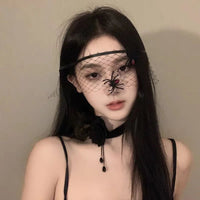 Elegant black lace half-face masquerade mask by Mandotos International with gothic design, perfect for fancy dress and Halloween events.