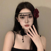Mandotos International lace half-face masquerade mask with gothic design, elegant for fancy dress, Halloween, and themed events.