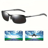 Men's black metal framed sunglasses with TAC lenses, stylish for day and night driving and casual daily wear.