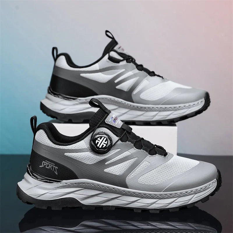 Men's breathable mesh summer running shoes and outdoor hiking sneakers by MANDOTOS INTERNATIONAL, featuring lightweight design and mesh material.
