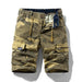 Men's camouflage street outdoor stretch tooling shorts by MANDOTOS INTERNATIONAL showing front view with pockets and relaxed fit