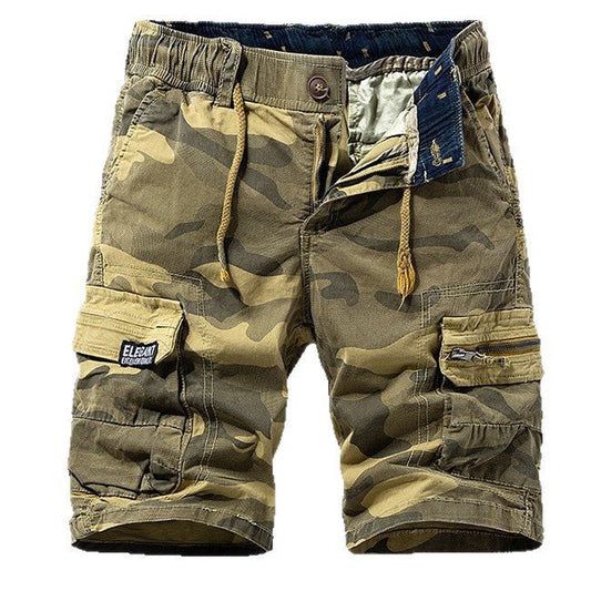 Men's camo street outdoor stretch tooling shorts by MANDOTOS INTERNATIONAL, featuring a relaxed fit and camo pattern.