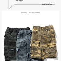 Men's camouflage street outdoor stretch tooling shorts by MANDOTOS INTERNATIONAL, featuring a casual fit and functional design.