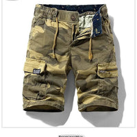 Men's camouflage outdoor stretch tooling shorts by MANDOTOS INTERNATIONAL, featuring a casual streetwear style and functional design.