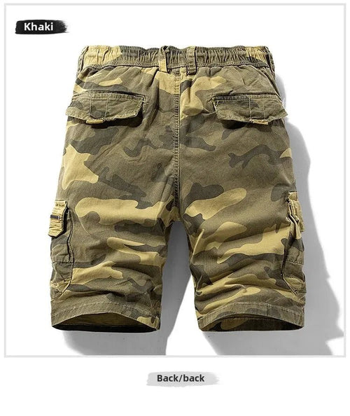 Men's camo street outdoor stretch tooling shorts by MANDOTOS INTERNATIONAL, featuring a rugged camouflage pattern and comfortable fit.