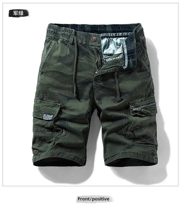 Men's camo street outdoor stretch tooling shorts by Mandotos International, featuring a casual design and camouflage pattern.