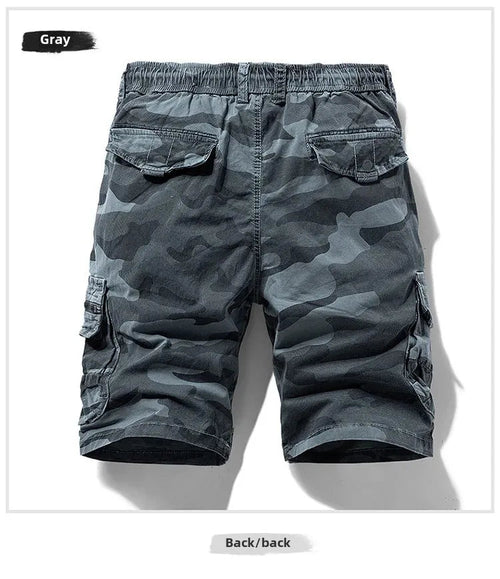 Men's camo street outdoor stretch tooling shorts by Mandotos International, featuring a comfortable fit and rugged design.