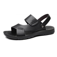 Men's Coastal Stroll Sandals by MANDOTOS INTERNATIONAL, featuring tan leather straps and cushioned soles for casual comfort.