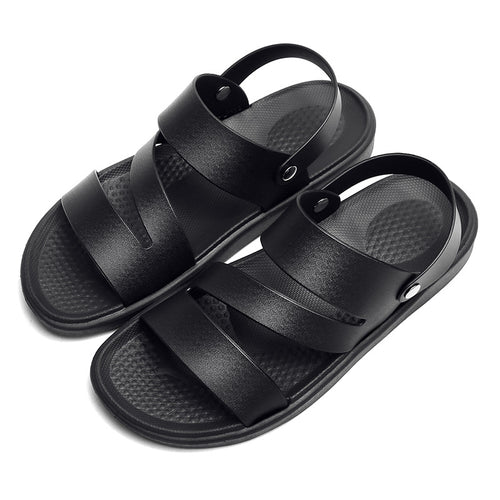 Men's Coastal Walk Sandals by MANDOTOS INTERNATIONAL with tan straps and cushioned footbed, perfect for casual summer wear.