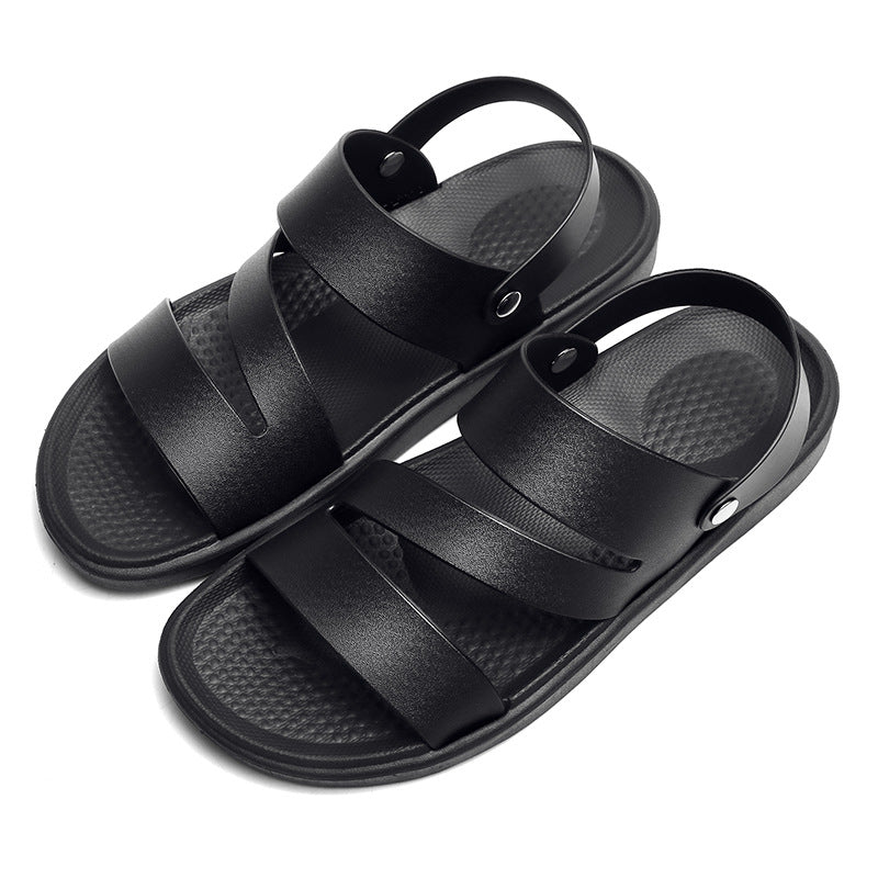 Men's Coastal Walk Sandals by MANDOTOS INTERNATIONAL with tan straps and cushioned soles, perfect for casual summer wear.