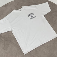 Men's cotton fitness tee by Mandotos International, short sleeve summer gym T-shirt, casual athletic wear, white fabric, front view